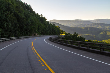 Driving The Foothills Parkway. Winding mountain road along the Great Smoky Mountains Foothills Parkway in Wears Valley, Tennessee, USA.