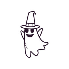 halloween ghost cartoon with hat free form line style icon vector design