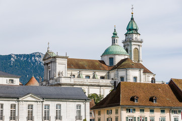 Solothurn, Kathedrale, St. Ursen-Kathedrale, Altstadt, Barock, historische Häuser, Stadt, Aare, Fluss, Sommer, Jura, Schweiz