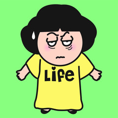 Stressed Girl With Her Unfit Life Sweatshirt Concept Card Character illustration Concept Card Character illustration