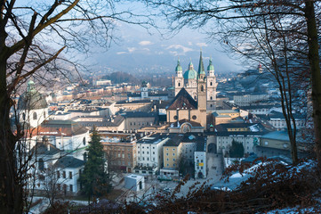 Fototapeta premium Salzburg skyline in winter snow. Austria.
