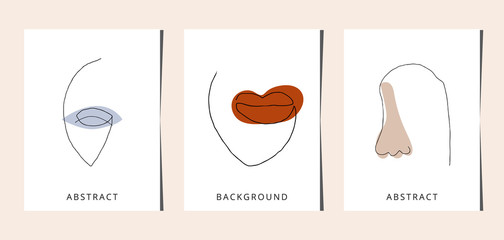 Eyes, mouth, nose continuous one line drawing. Eyes, mouth, nose. Vector illustration.