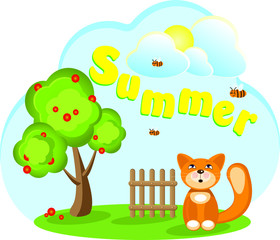 Obraz na płótnie Canvas summer season red cat tree