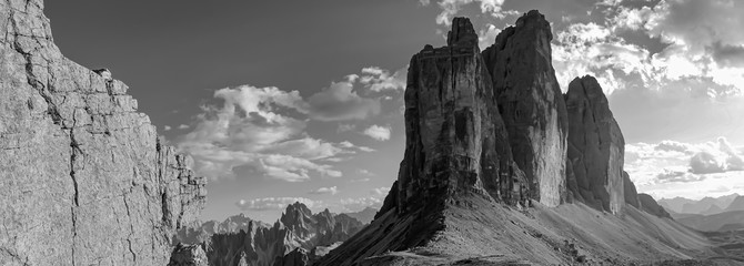 view of the three most famous peaks of Labadero in black and white