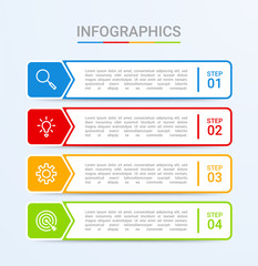 Business data visualization, infographic template with 4 steps on blue background, vector illustration