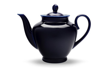 Dark blue ceramic teapot.