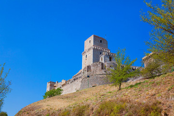 Fototapeta na wymiar View of the Rocca Maggiore fortress, the famous city of Assisi, Umbria, Italy.