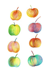 A set of bright multicolored apples. Tasty and healthy vegetarian food. Red and green colors