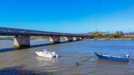 Fao / Esposende / Portugal -  August 22, 2020: The Fao metallic bridge, known as D. Luís Filipe...