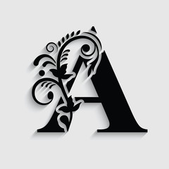 letter A flower ornament. Vector logo. Monogram alphabet. Beautiful floral capital letters	
