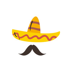 mexican hat with mustache free form style icon vector design