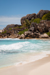 Naklejka premium Grand Anse beach at La Digue island, Seychelles