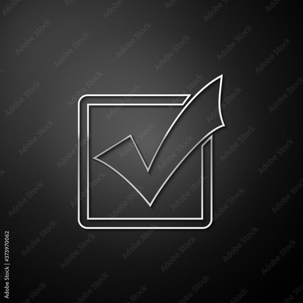Poster silver check mark in a box line icon isolated on black background. tick symbol. check list button si