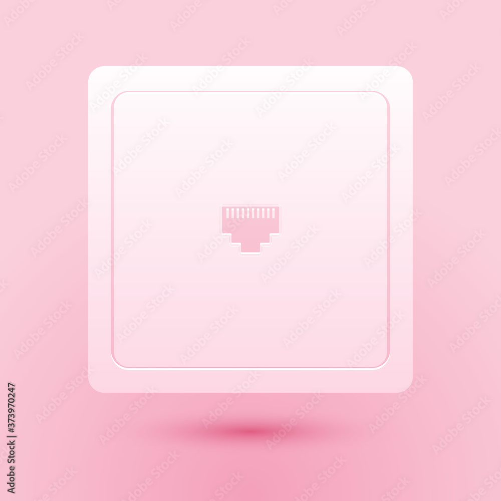 Poster paper cut ethernet socket sign. network port - cable socket icon isolated on pink background. lan po