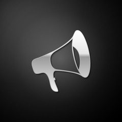 Silver Megaphone icon isolated on black background. Long shadow style. Vector.
