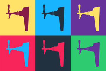 Pop art Beer tap icon isolated on color background. Vector.
