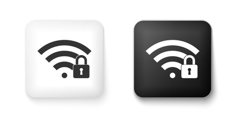 Black and white Wifi locked icon isolated on white background. Password Wi-fi symbol. Wireless Network icon. Wifi zone. Square button. Vector.