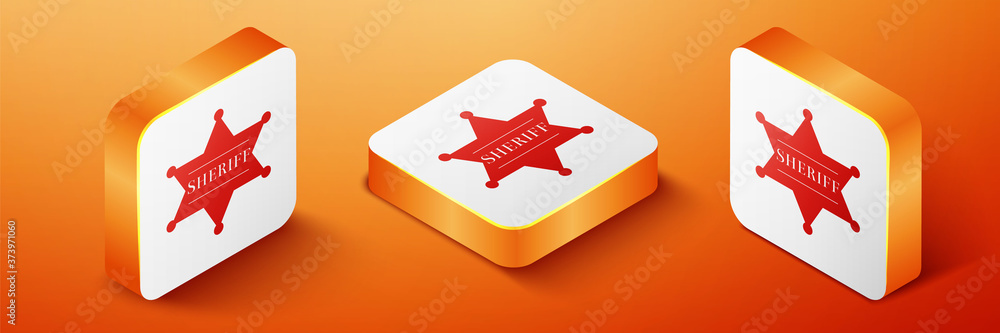 Aufkleber isometric hexagonal sheriff star icon isolated on orange background. sheriff badge symbol. orange sq
