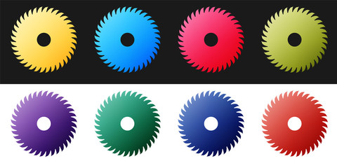 Set Circular saw blade icon isolated on black and white background. Saw wheel. Vector.