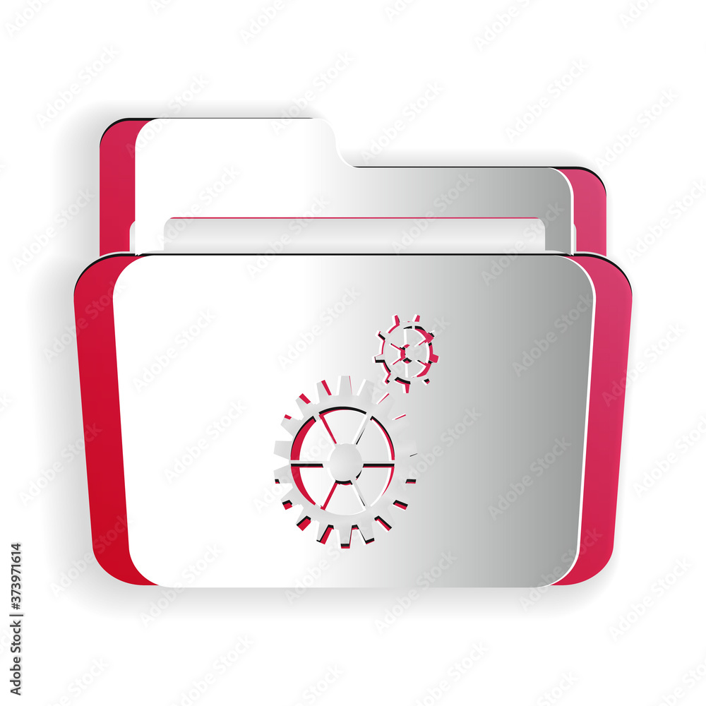 Poster paper cut folder settings with gears icon isolated on white background. concept of software update, 