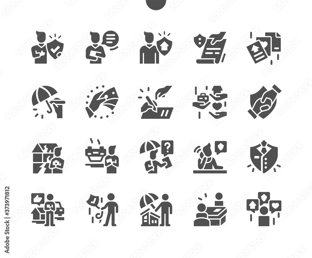 Poster insurance agent well-crafted pixel perfect vector solid icons 30 2x grid for web graphics and apps. 