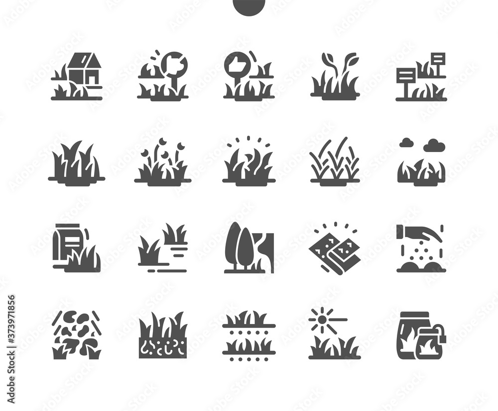 Poster types garden grass well-crafted pixel perfect vector solid icons 30 2x grid for web graphics and app