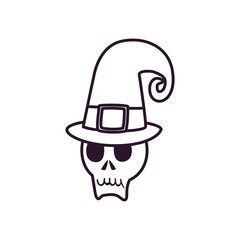 halloween skull cartoon with hat free form line style icon vector design