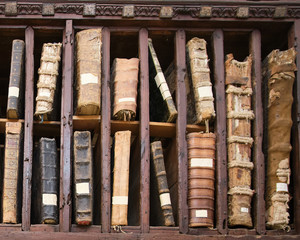 Old big books in an old bookstore