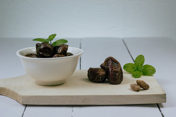 dates on the white wooden table