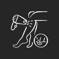 Laser hair removal chalk white icon on black background. Depilation procedure. Device for shaving unwanted hair. Epilator. Personal hygiene. Isolated vector chalkboard illustration