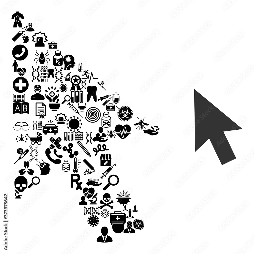 Poster mosaic cursor arrow from medicine items and basic icon. mosaic vector cursor arrow is formed from me