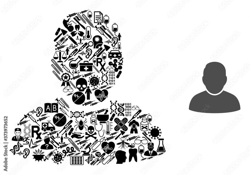 Poster mosaic client with health items and basic icon. mosaic vector client is composed with health care it