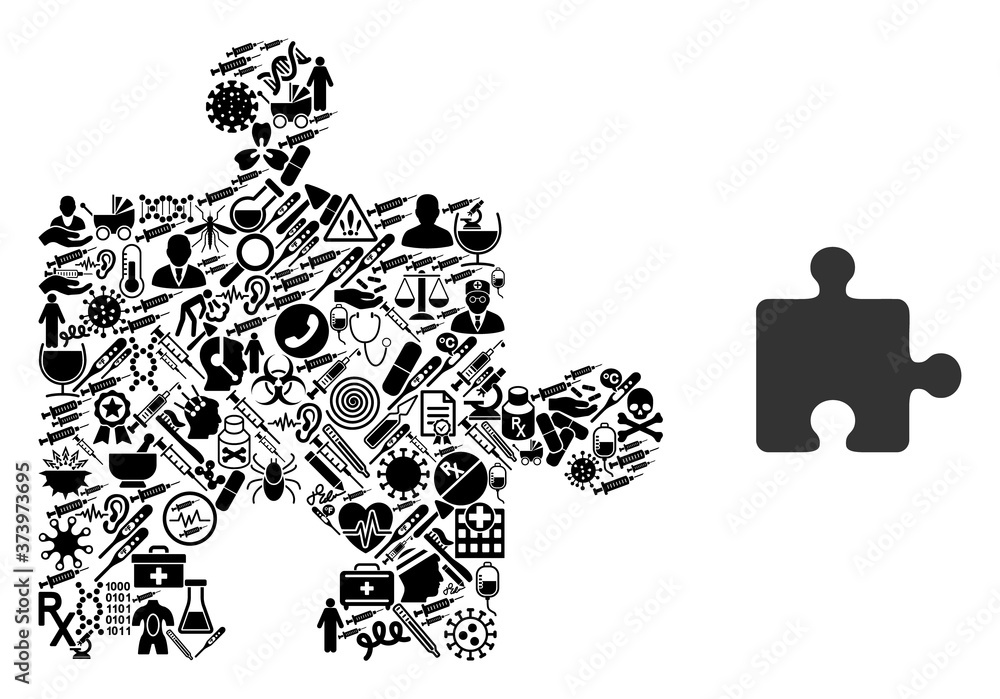 Poster mosaic puzzle plugin with healthcare icons and basic icon. mosaic vector puzzle plugin is created wi