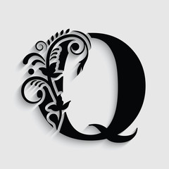 letter Q flower ornament. Vector logo. Monogram alphabet. Beautiful floral capital letters	
