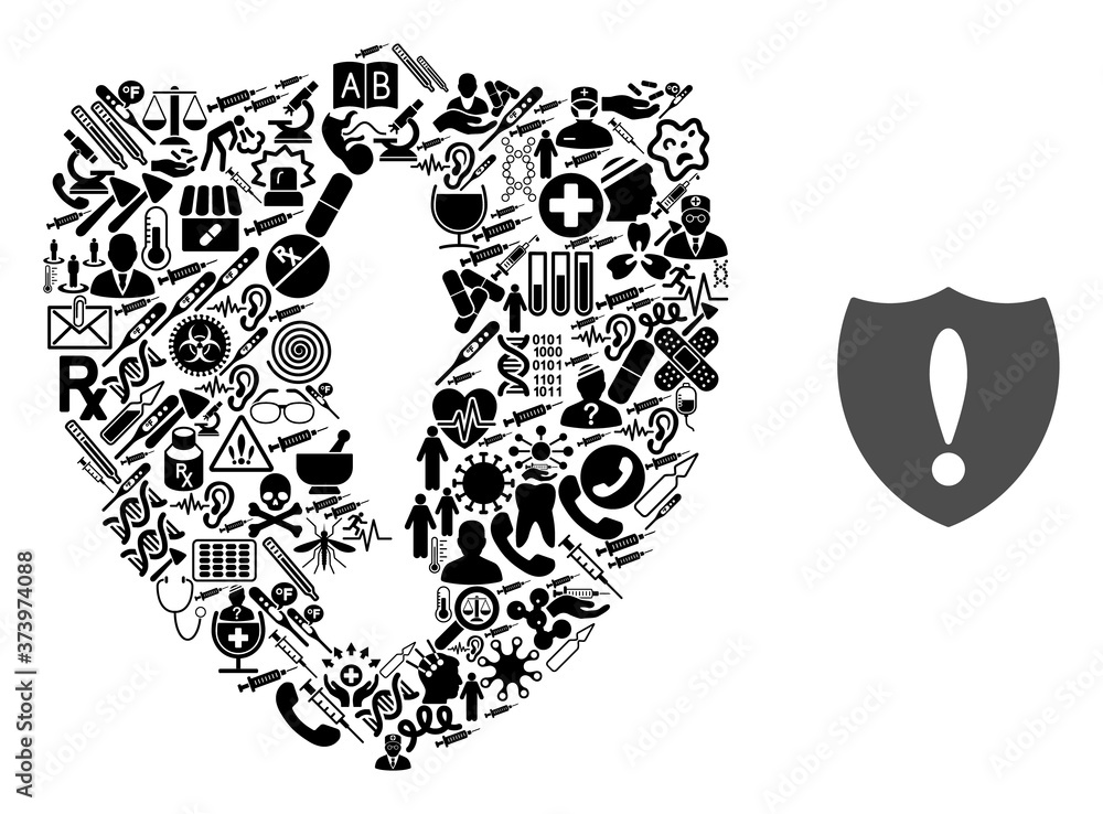 Poster mosaic shield problem from healthcare icons and basic icon. mosaic vector shield problem is formed f