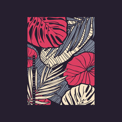 Vector hand drawn tropical illustration. T-shirt print, poster, cover design