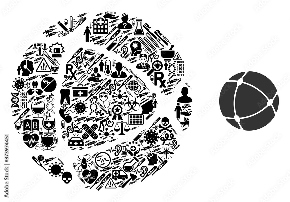 Poster mosaic internet with health care items and basic icon. mosaic vector internet is designed of health 