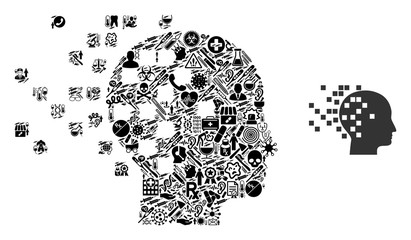 Mosaic digital mind of health icons and basic icon. Mosaic vector digital mind is composed from health care items. Abstract illustrations elements for clinic illustrations.