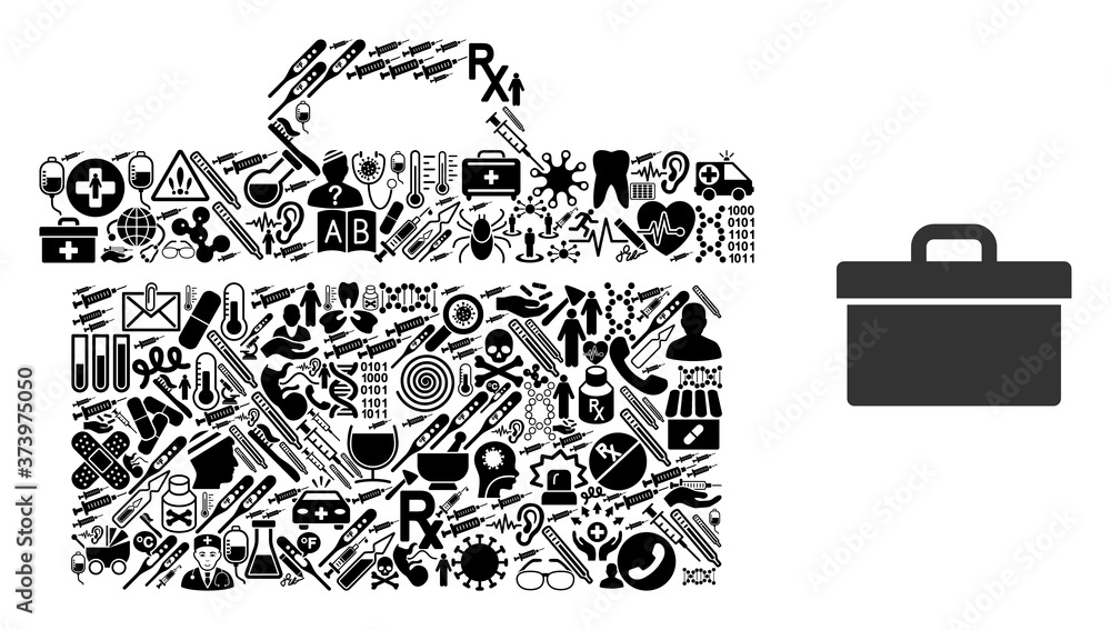 Poster mosaic toolbox of health items and basic icon. mosaic vector toolbox is designed of health care item