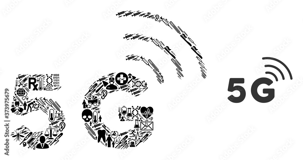 Aufkleber mosaic 5g network with health care items and basic icon. mosaic vector 5g network is designed with h