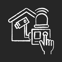 Home alarm system chalk white icon on black background. Wireless alarms. Monitoring house. Smart CCTV. Improvements and security. Home security system. Isolated vector chalkboard illustration