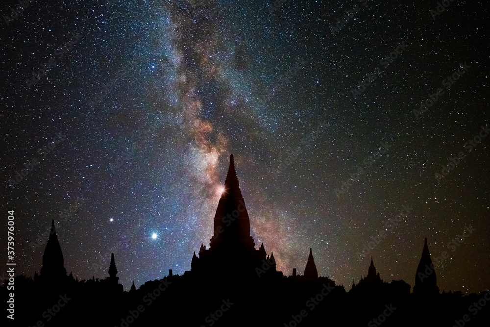 Canvas Prints buddhist temples with milky way background