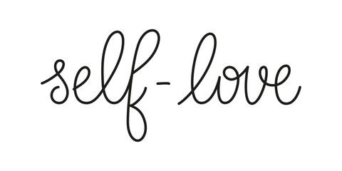Self love phrase handwritten by one line. Mono line vector text element isolated on white background. Simple inscription