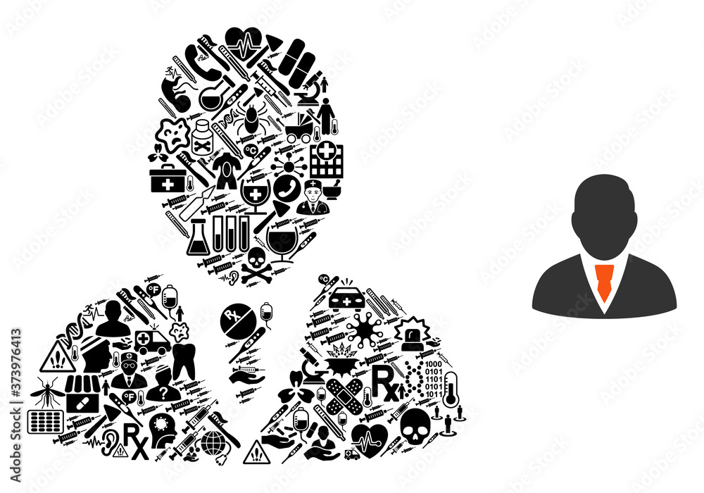 Poster mosaic manager from health symbols and basic icon. mosaic vector manager is composed of health symbo