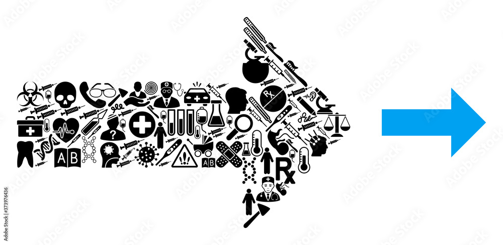 Poster mosaic arrow from medical items and basic icon. mosaic vector arrow is designed from healthcare item