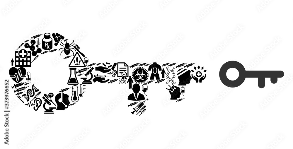 Poster mosaic key of medical items and basic icon. mosaic vector key is created of health care items. abstr