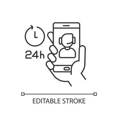 Customer care linear icon. 24 hours client support. Online contact center. Operator chat. Thin line customizable illustration. Contour symbol. Vector isolated outline drawing. Editable stroke