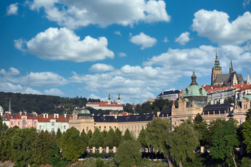 Old town and Prague Castle cityscape in Czech republic