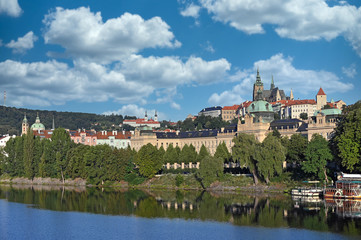 Old town and Prague Castle Vltava riverside cityscape Czech republic