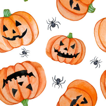 Watercolor hand-drawn Halloween Pumpkin Pattern